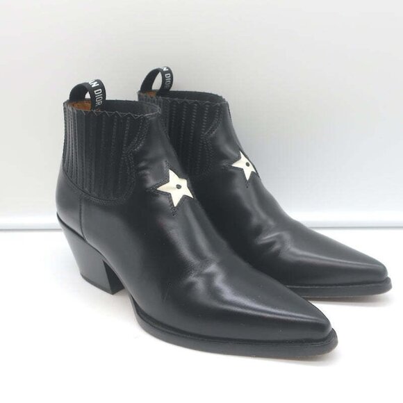 Christian Dior L.A. Ankle Boots Black Leather Size 36.5 Western Booties - Picture 1 of 12